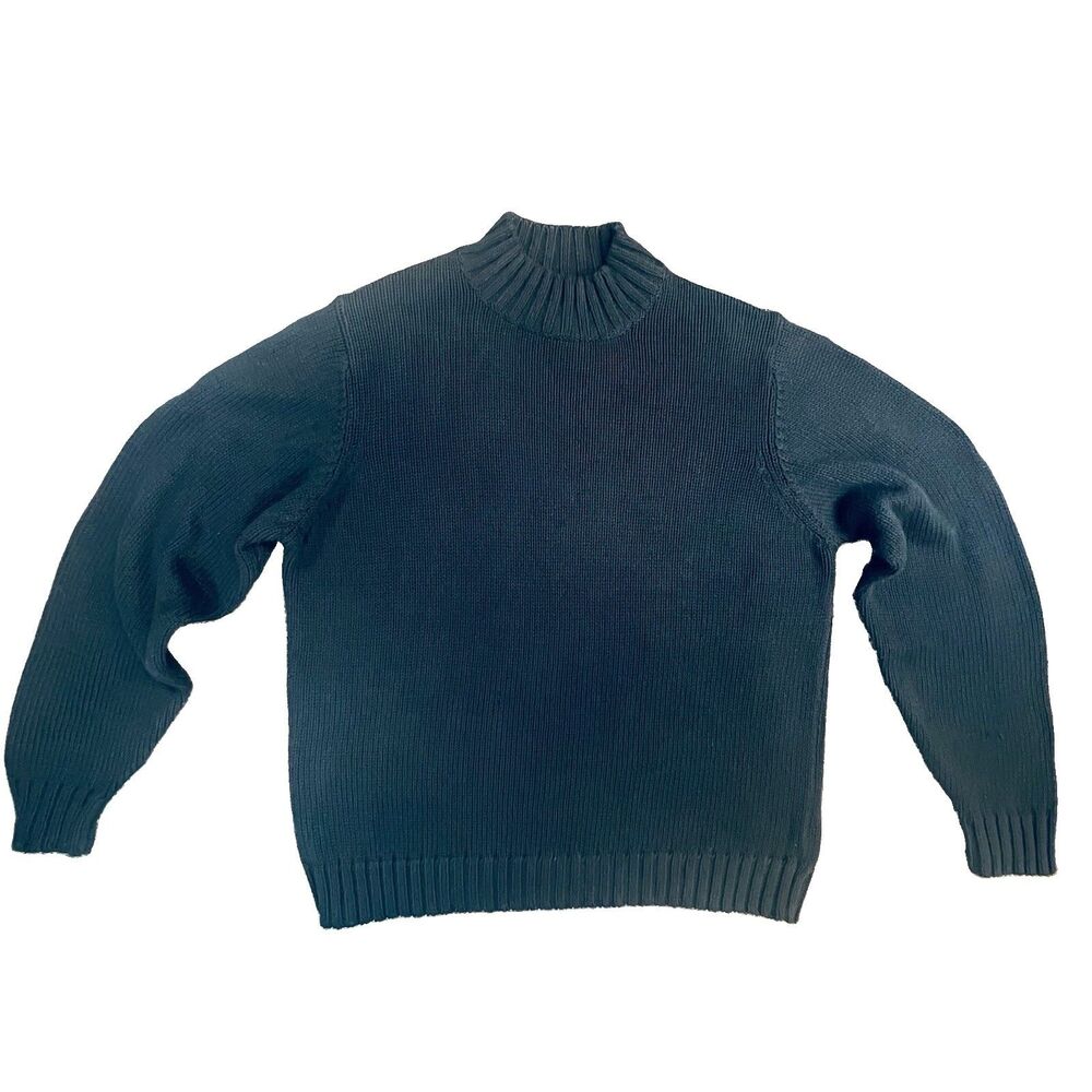 Eddie Bauer Mock Neck Black Sweater L Cotton Ribbed Knit Vintage 90's Tech